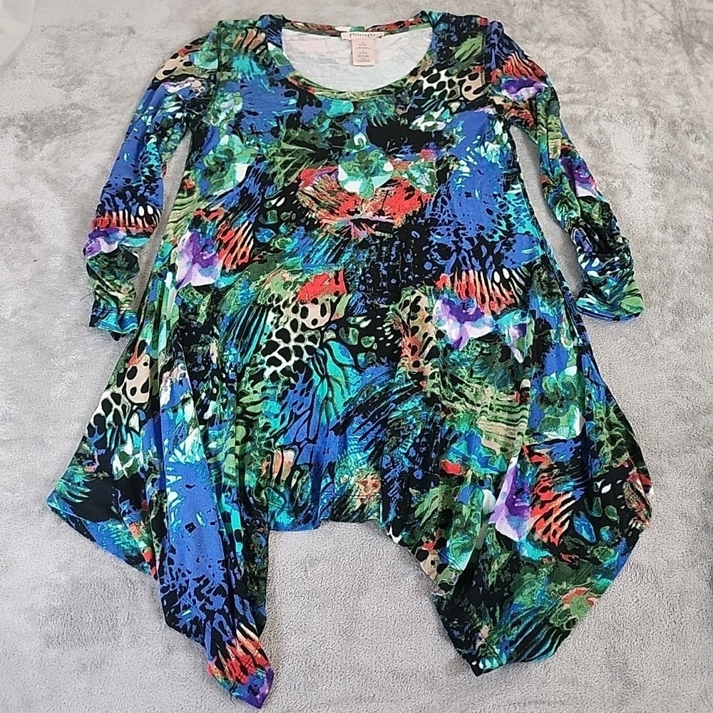 Philosophy Shirt  Women's Small Multicolored Asymmetrical Casual‎ Colorful